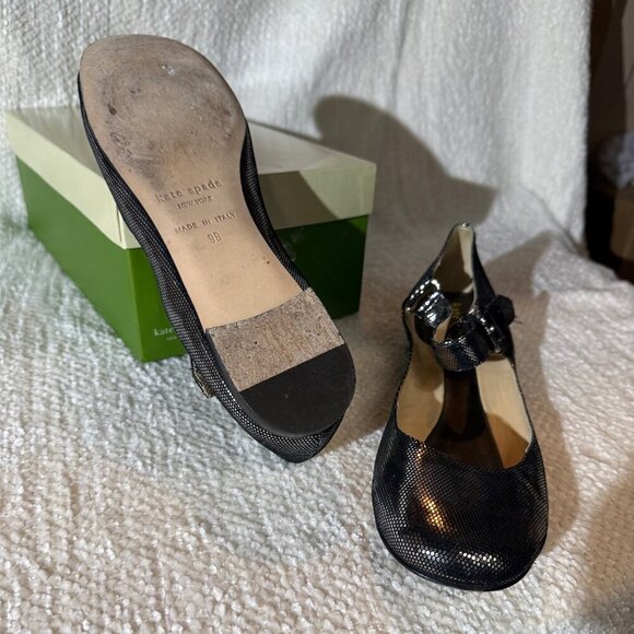 kate spade new york Paola Mary Jane Shoes 9M Shiny Black Dot Metallic - Picture 4 of 10